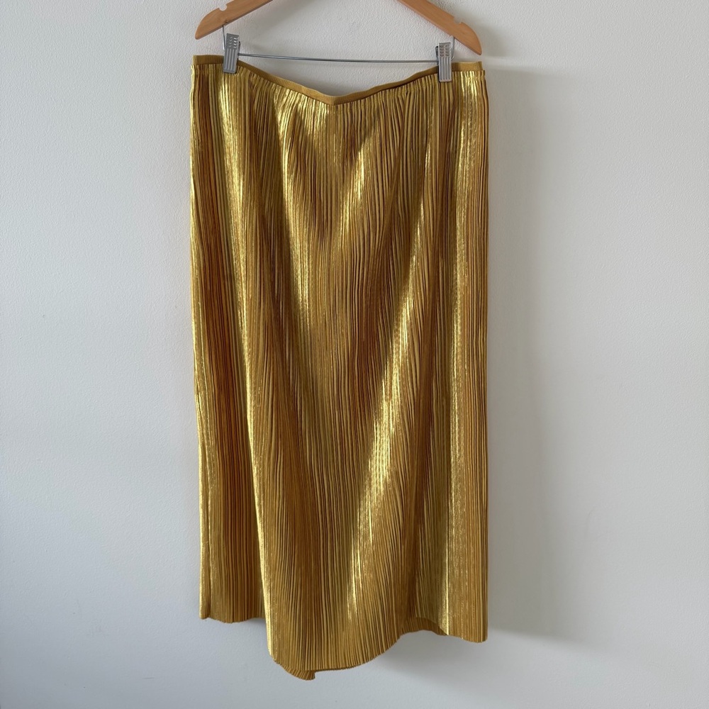 A+ Anthropologie Maeve Domi Column Midi Skirt Micro Pleats Gold  Size 22 W